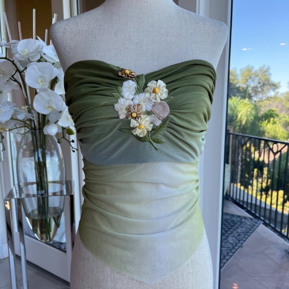(RESERVED) BNWT Ema Savahl Couture flower appliqué mesh top, One Size Fits All